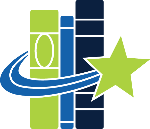 "Advancing" strategic priority icon with three books and shooting star